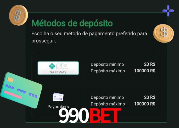 O cassino 990Bet oferece uma grande variedade de métodos de pagamento